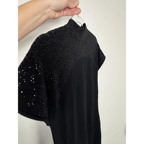 Reiss Dresses & Skirts - Reiss Dress Womens 6 Black Wool Knit Rhinestone Bodycon Cap Sleeve Modest